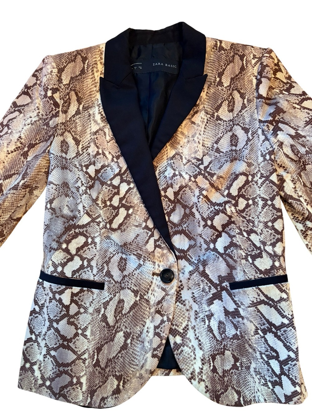 Zara Snake-Print Tuxedo Blazer with Black Satin Lapel